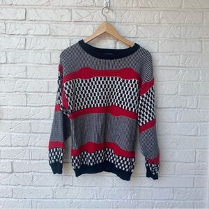 Vintage Inner Visions by Ship n Shore Red Black and White Knit Pullover Sweater